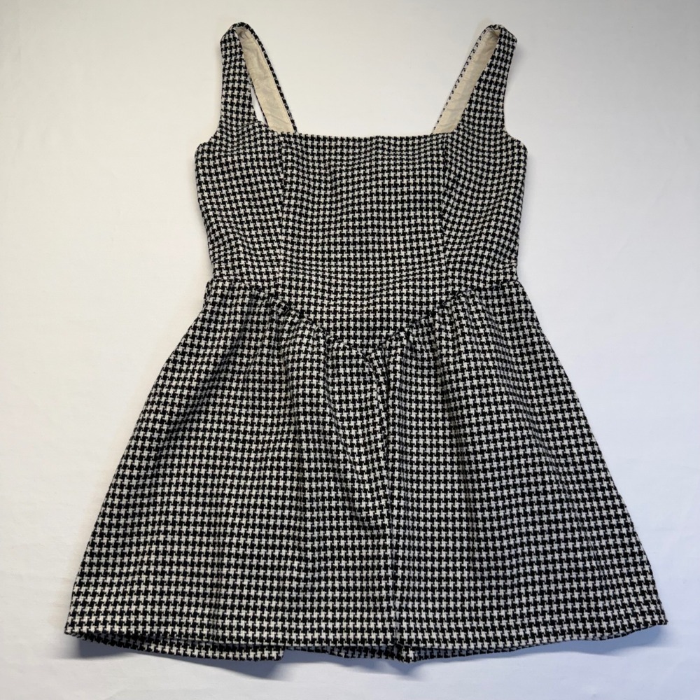 Klesis Houndstooth Dress Size M Black White Fit Flare Mini Dark Academia